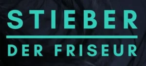 Textlogo: „STIEBER DER FRISEUR“ in türkisfarbenen Buchstaben auf dunklem Hintergrund.